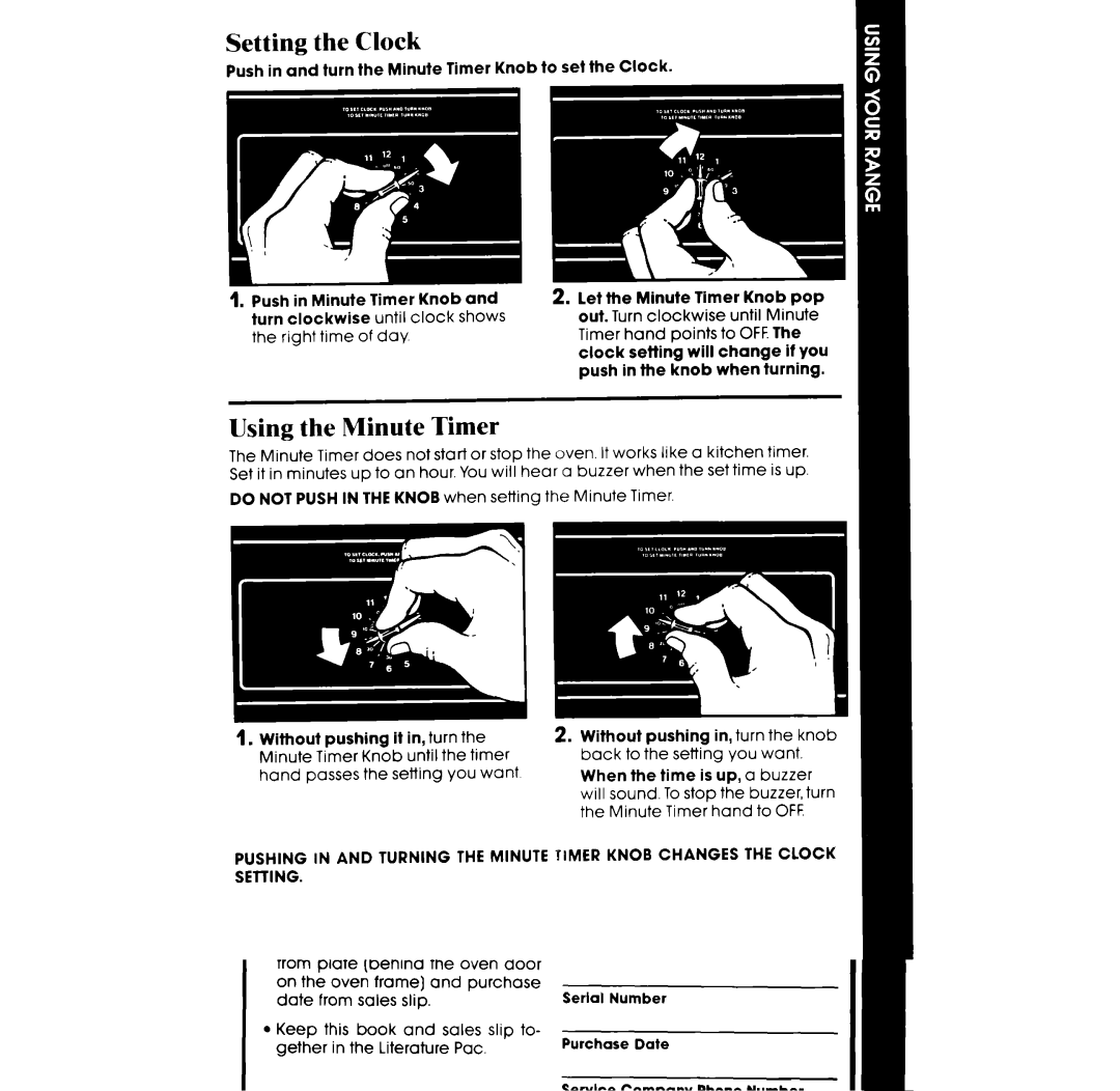 Whirlpool RF310PXV, RF313PXVT, RF3100XV manual Setting the Clock, Using the Minute Timer 