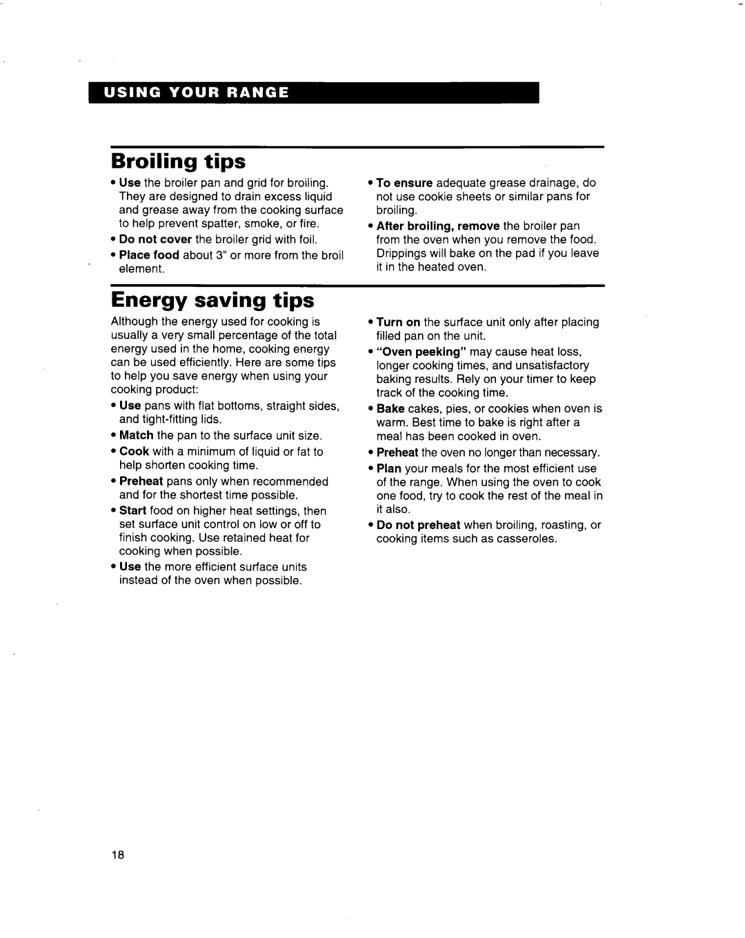 Whirlpool RF314BBD manual Broiling tips, Energy saving tips 