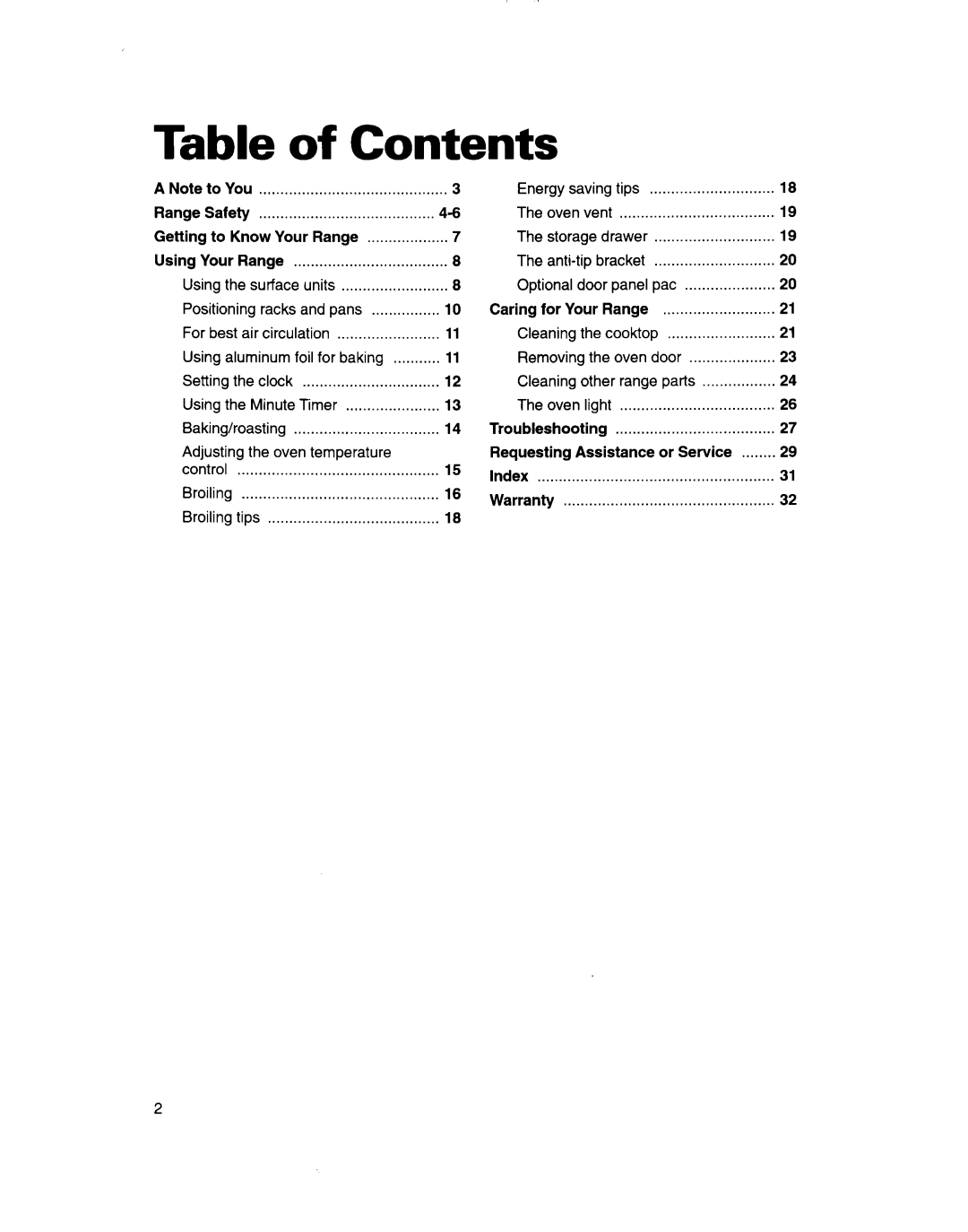 Whirlpool RF314BBD manual Contents 
