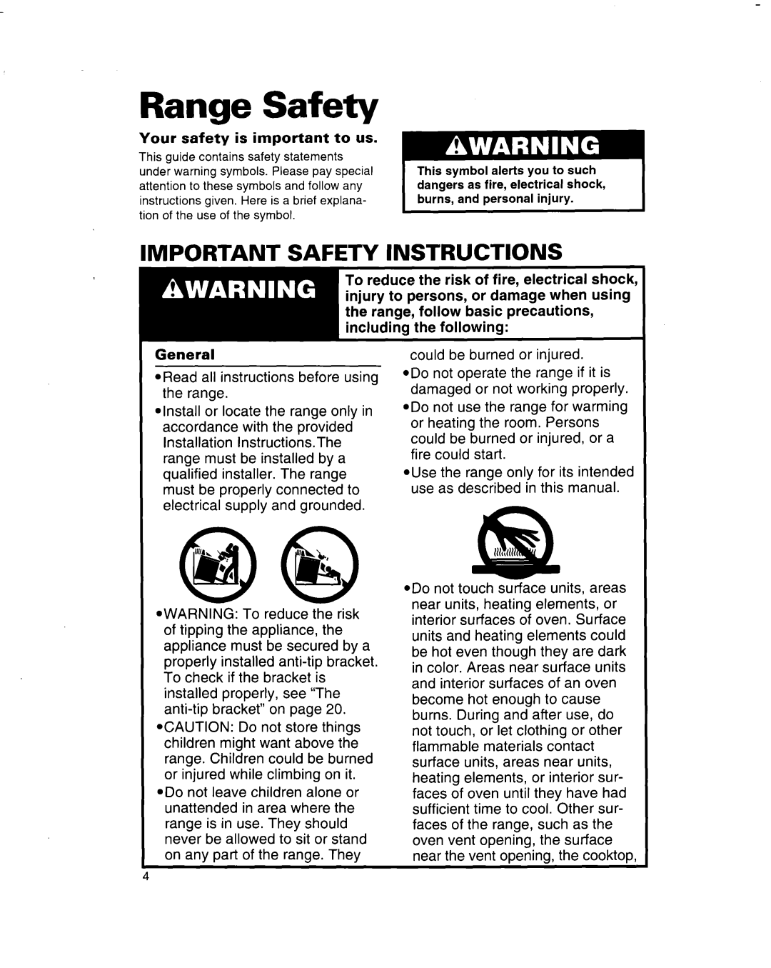 Whirlpool RF314BBD manual Range Safety, Important Safety Instructions 