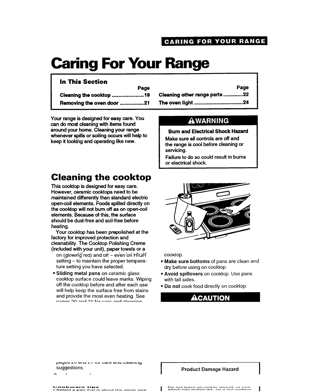 Whirlpool RF314BXB important safety instructions Caring For Your Range, Cleaning the cooktop, This Section 