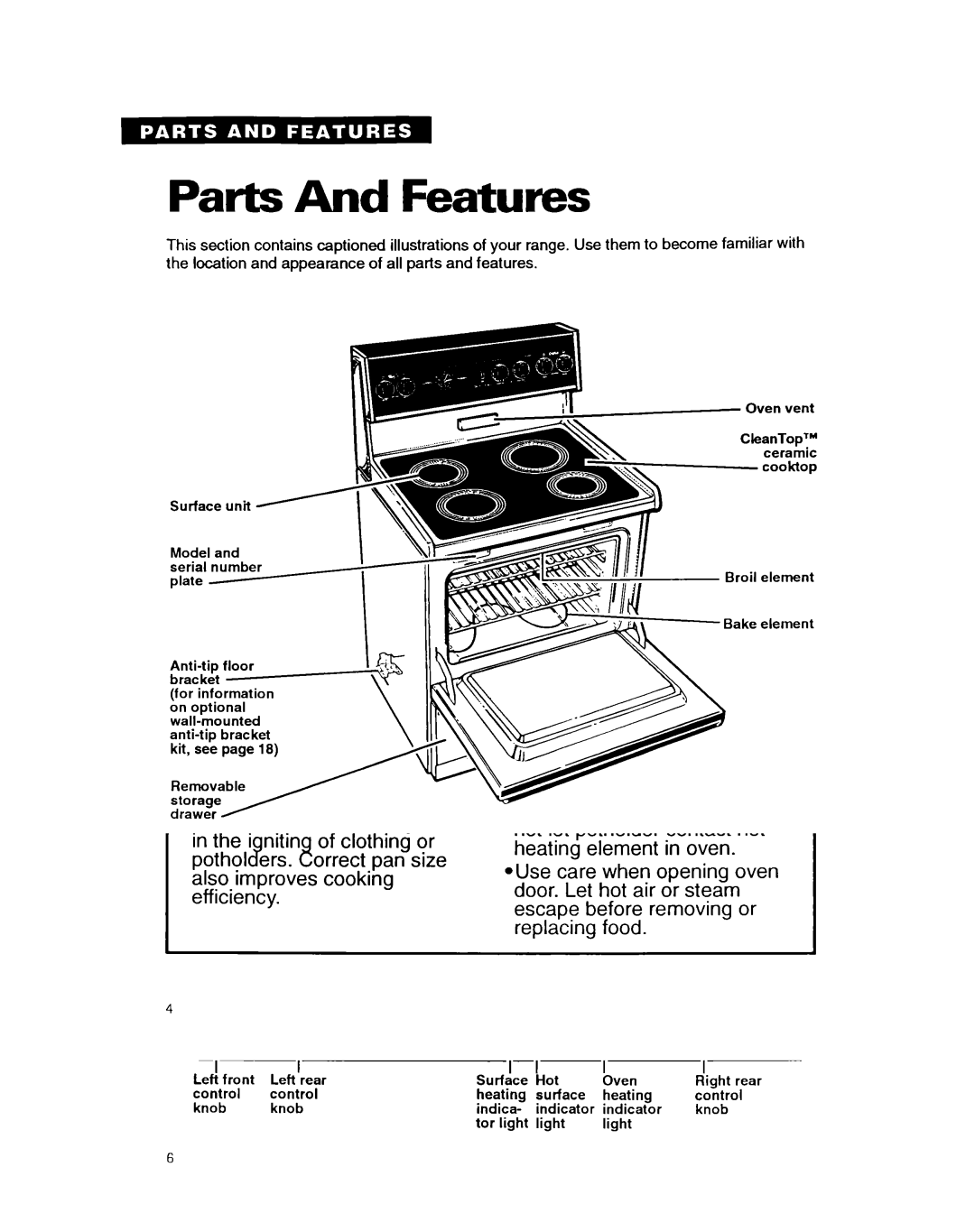 Whirlpool RF314BXB important safety instructions Parts And Features, Control Panel 