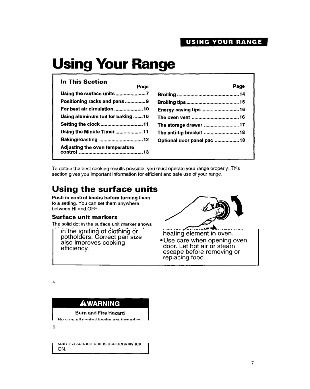 Whirlpool RF314BXB important safety instructions Your Range, Using the surface units 