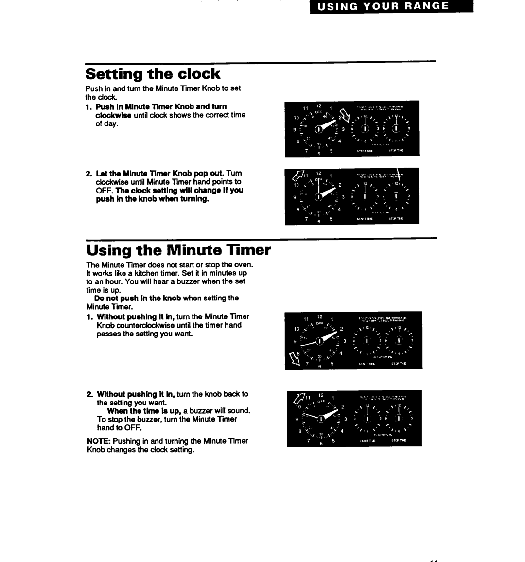 Whirlpool RF314PXY warranty Setting the clock, Using the Minute Timer 