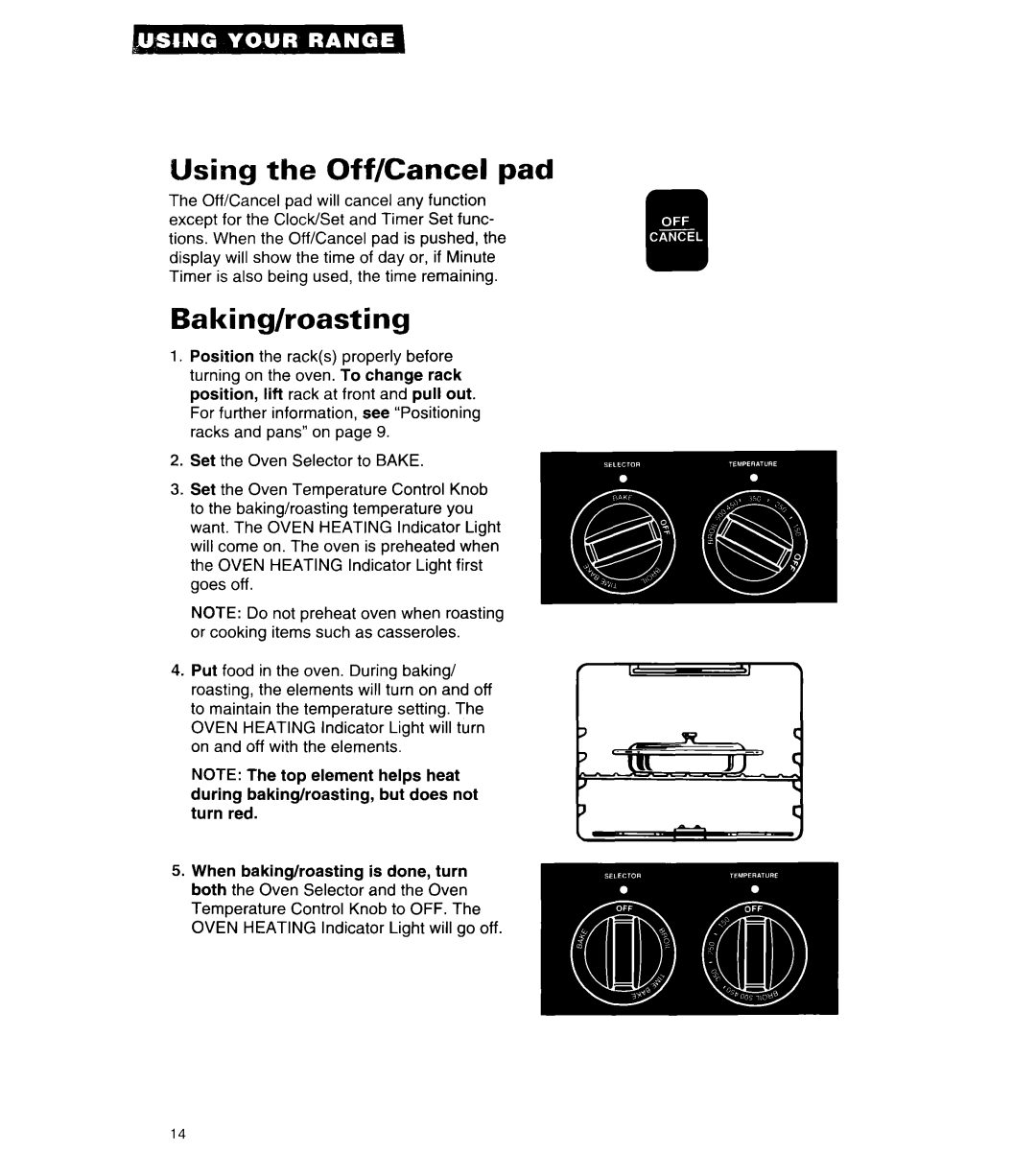 Whirlpool RF315PCY important safety instructions Using the Off/Cancel pad, Baking/roasting 