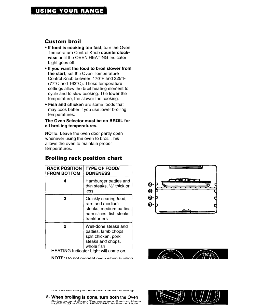 Whirlpool RF315PCY important safety instructions Custom broil, Chart, Rack Position Type of Food, Ifrom 