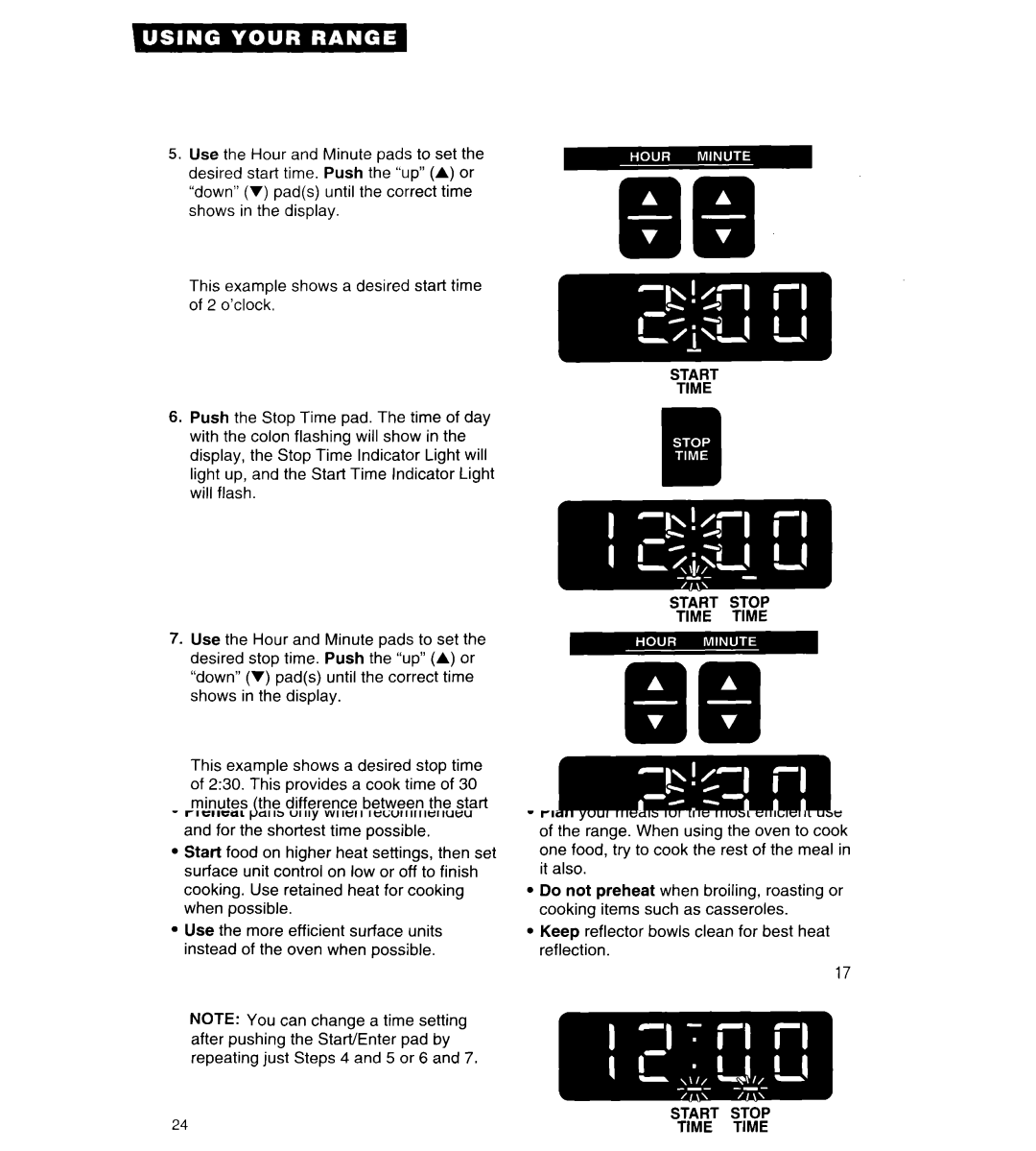 Whirlpool RF315PCY important safety instructions Start Stop Time Time Delay 