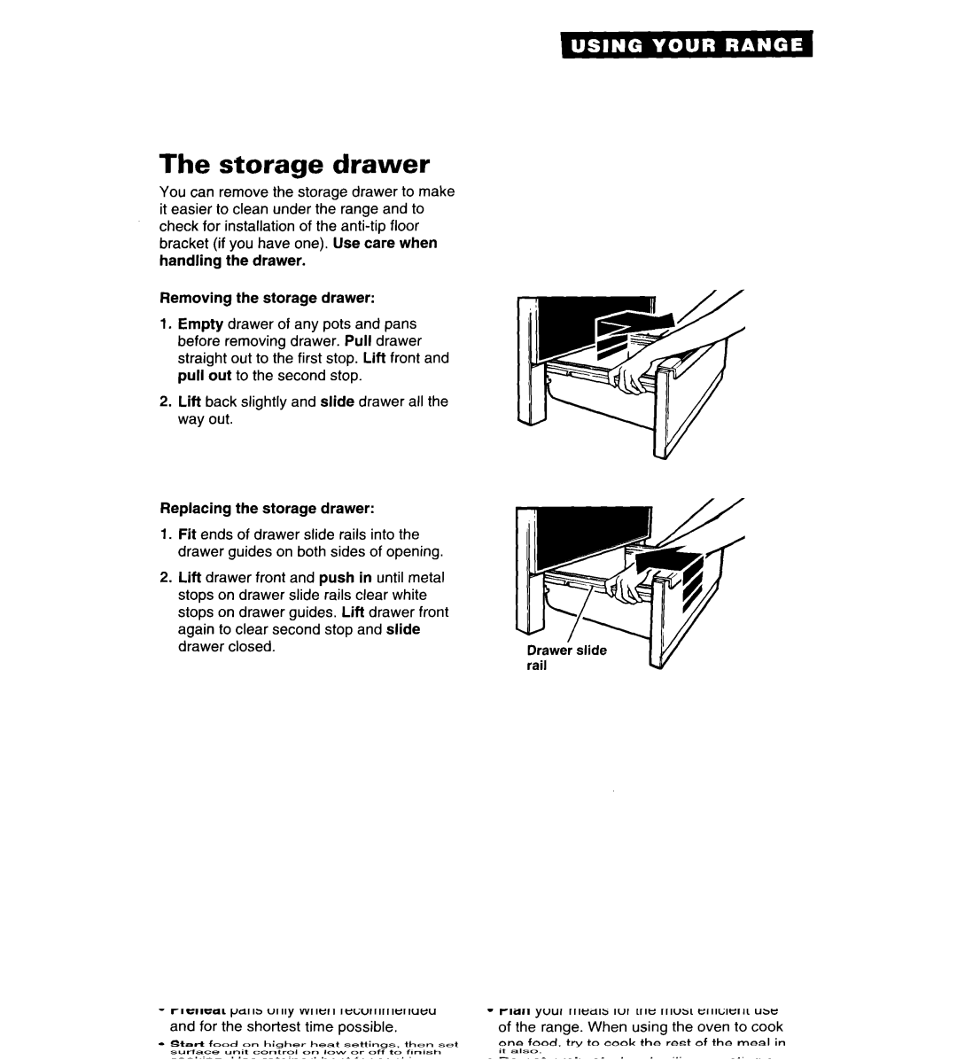 Whirlpool RF315PCY important safety instructions Storage drawer 