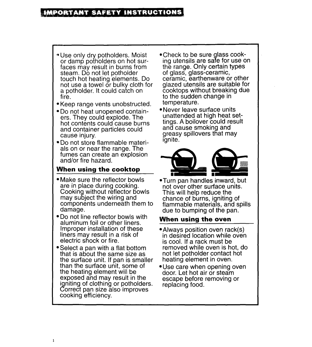 Whirlpool RF315PCY important safety instructions When using the cooktop, When using the oven 