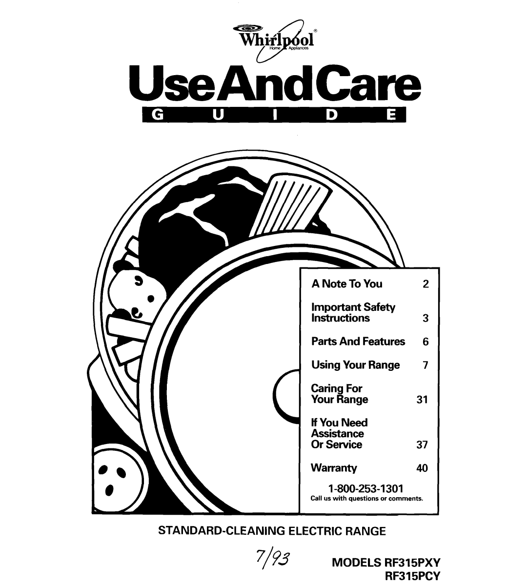 Whirlpool RF315PCY important safety instructions UseAhdCare 