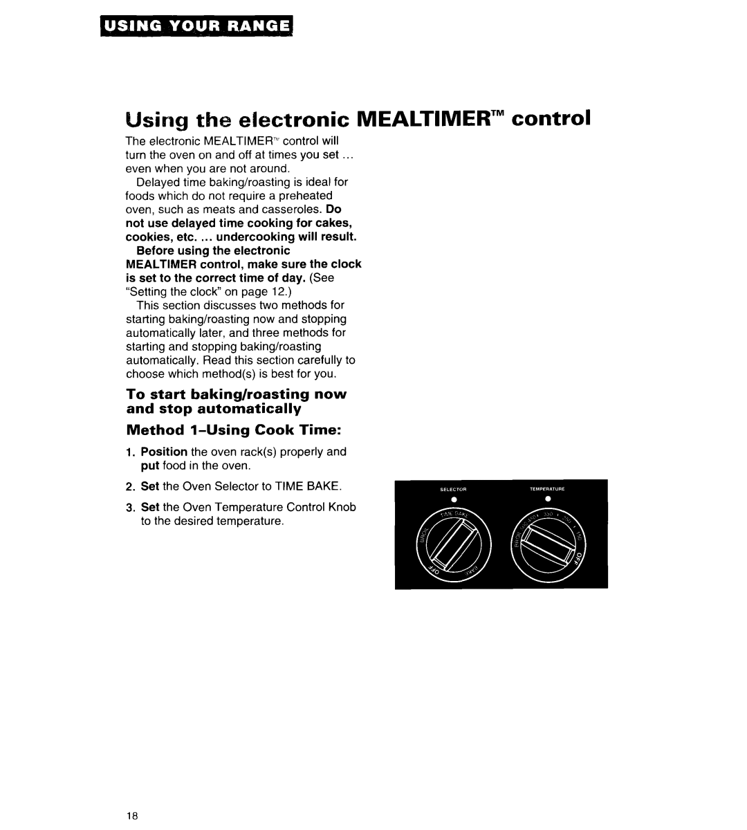 Whirlpool RF315PCY important safety instructions Using the electronic MEALTIMER’” control, Method l-UsingCook Time 