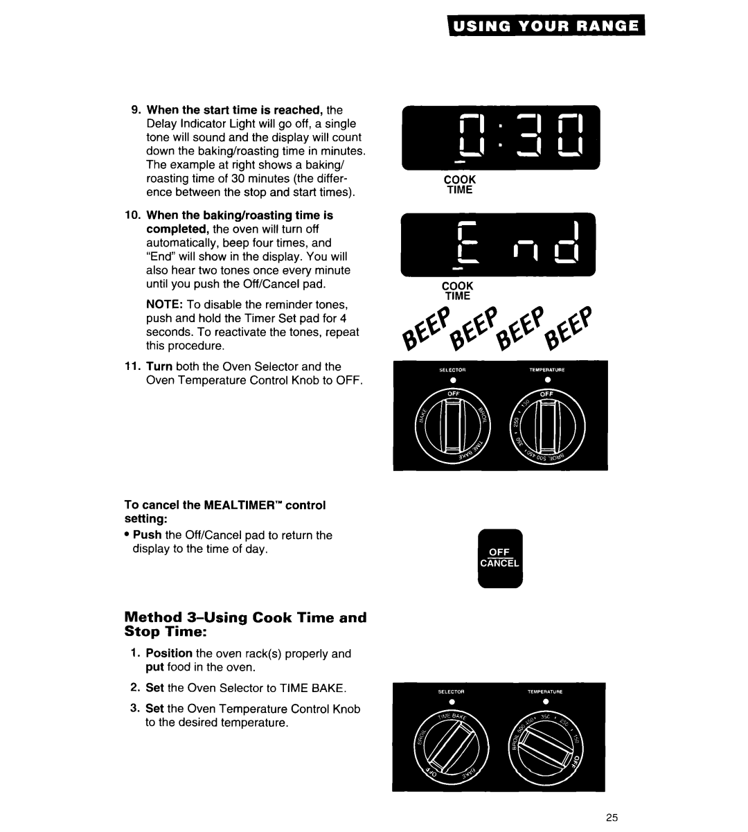 Whirlpool RF315PCY important safety instructions Method 3-UsingCook Time and Stop Time 