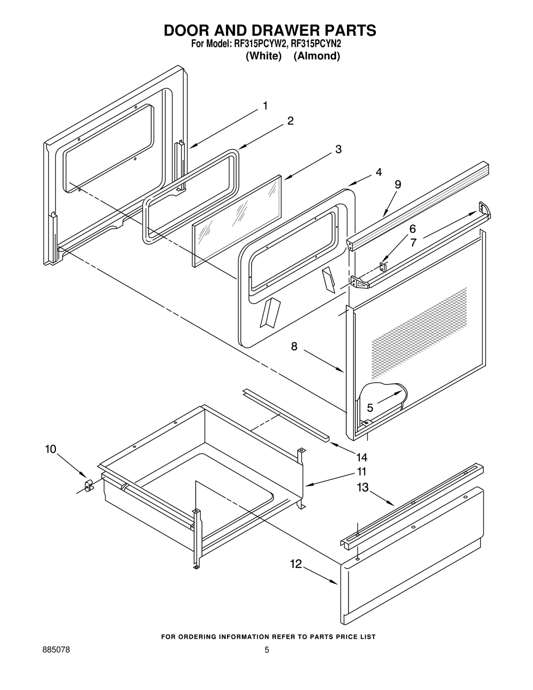 Whirlpool RF315PCYN2, RF315PCYW2 installation instructions Door and Drawer Parts 