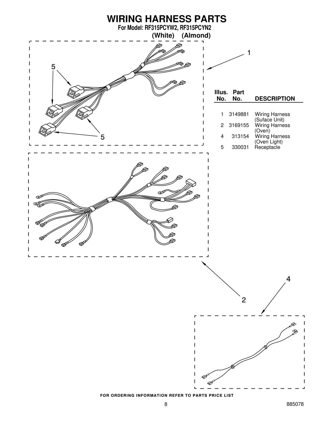 Whirlpool RF315PCYW2, RF315PCYN2 installation instructions Wiring Harness Parts 