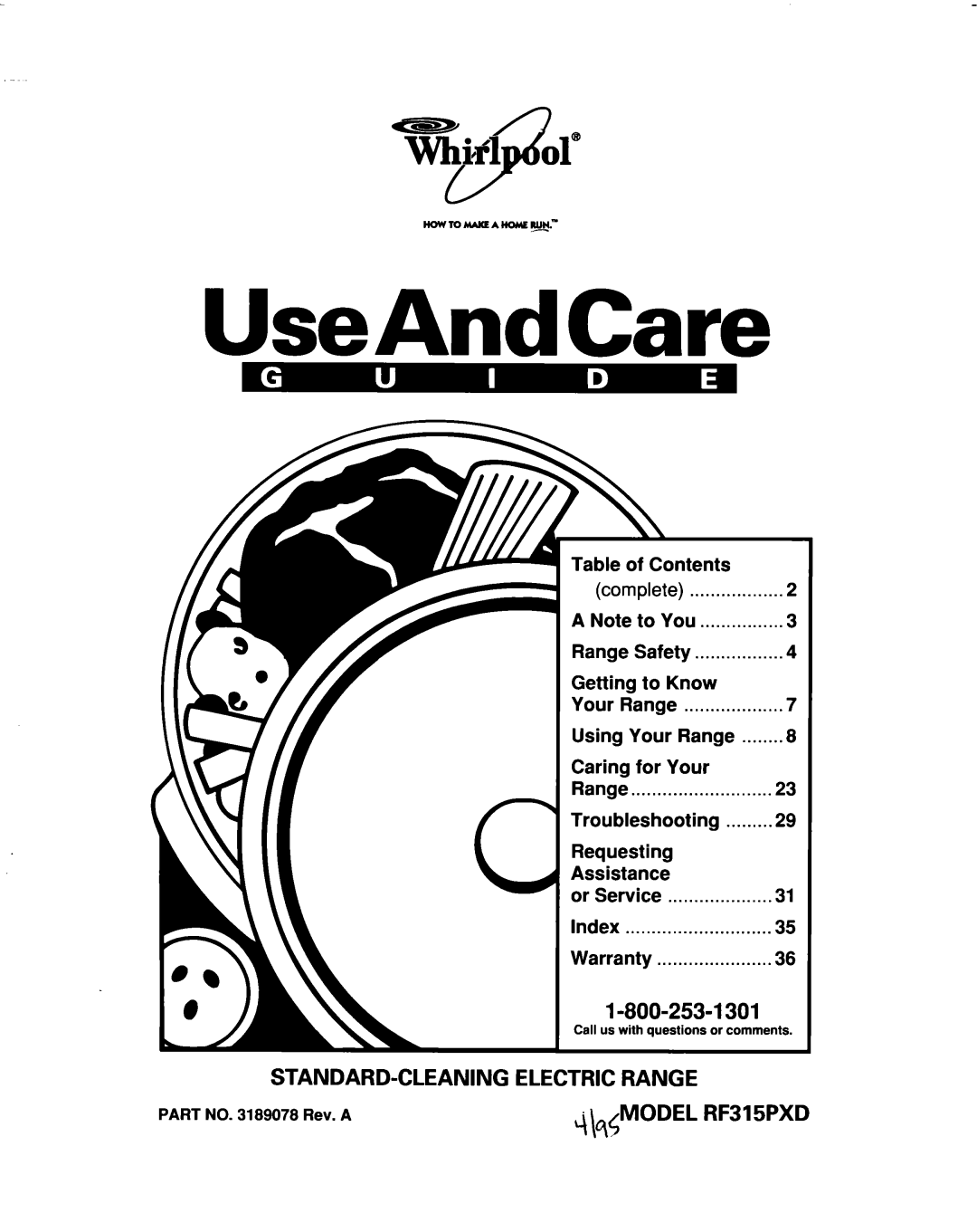 Whirlpool RF315PXD manual Table of Contents, Complete, Part no Rev. a 