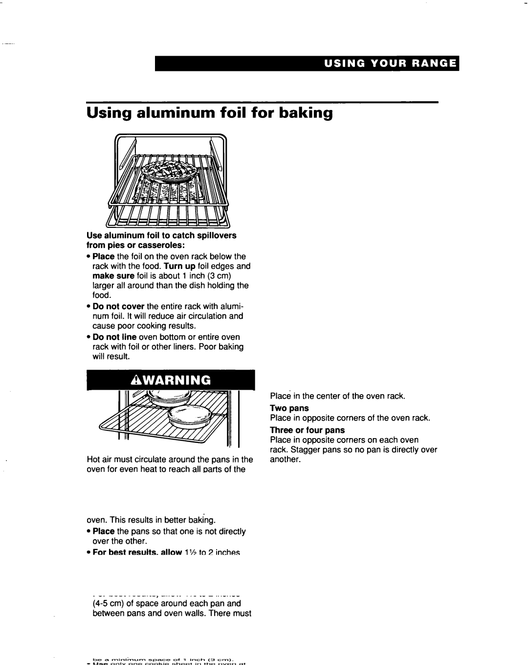 Whirlpool RF315PXD manual Using aluminum foil for baking, Fire Hazard 