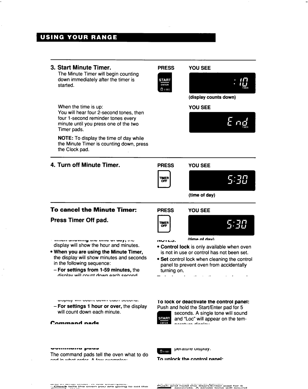 Whirlpool RF315PXD Start Minute Timer, Turn off Minute Timer, Press Timer Off pad, To cancel the Minute Timer, YOU see 