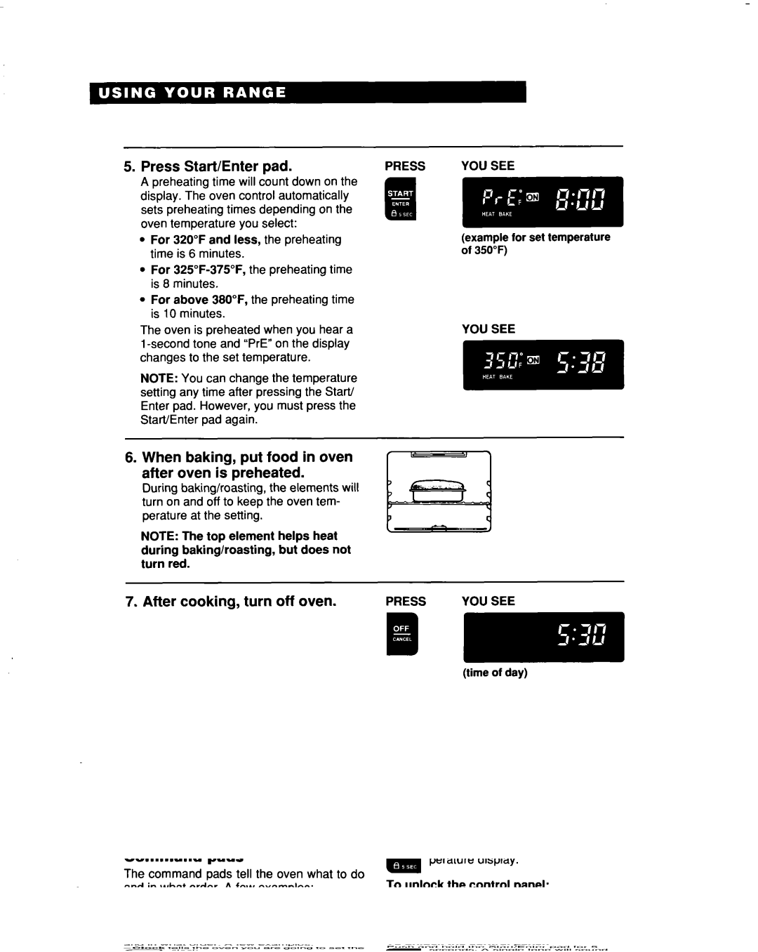 Whirlpool RF315PXD manual Press Start/Enter pad, When baking, put food in oven after oven is preheated 