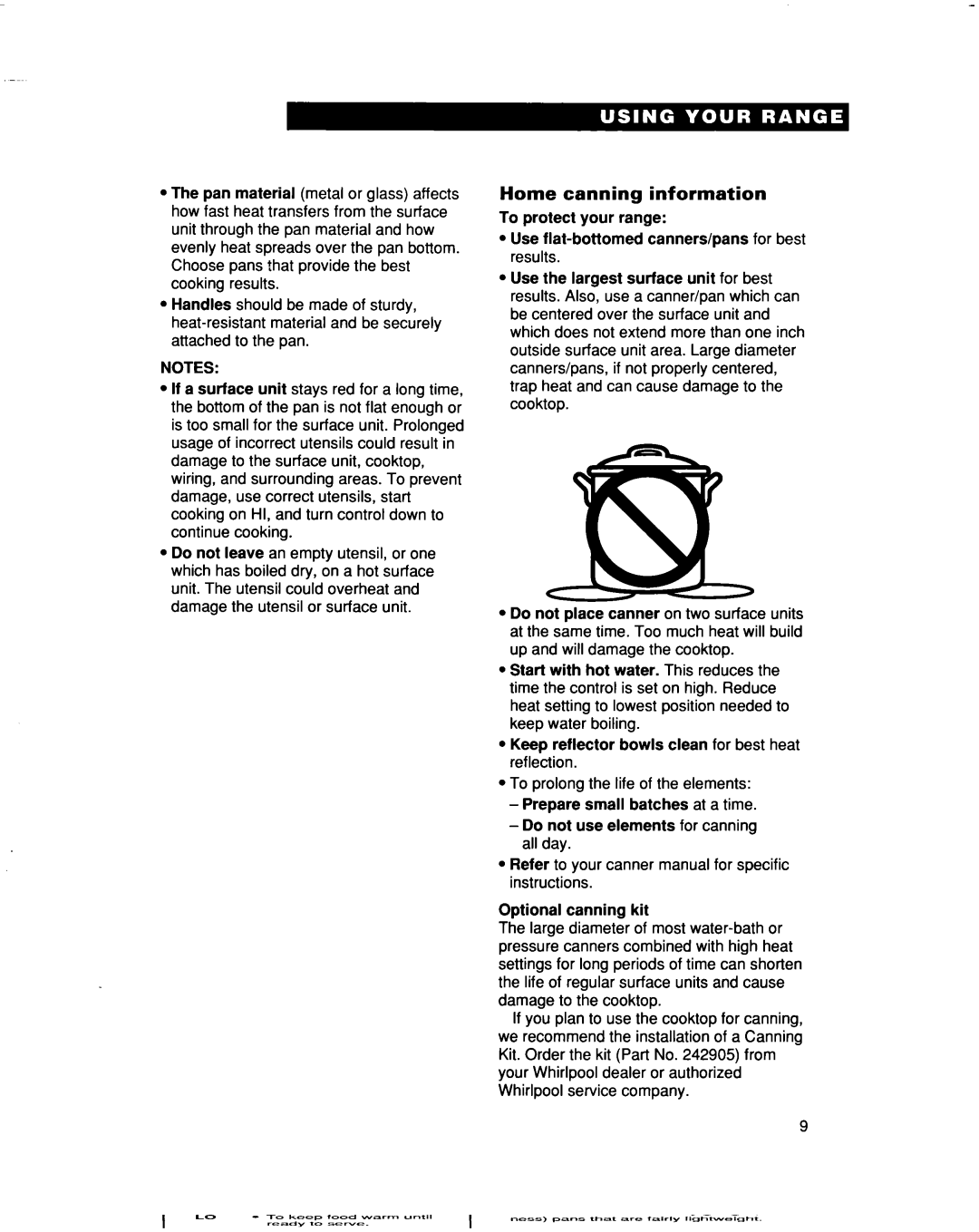 Whirlpool RF315PXD Home canning information, To protect your range, Prepare small batches at a time, Optional canning kit 