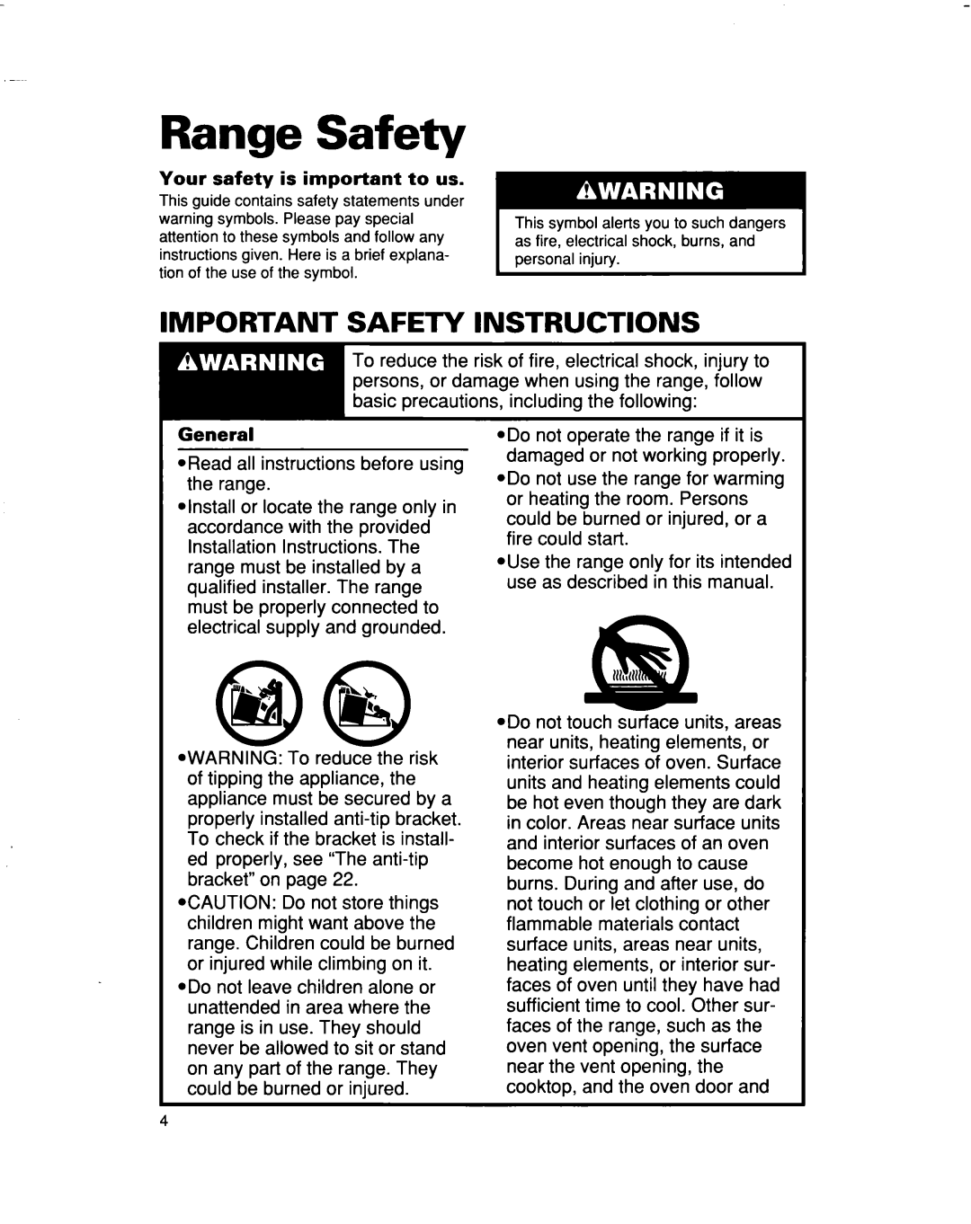 Whirlpool RF315PXD manual Range Safety, Important Safety Instructions 