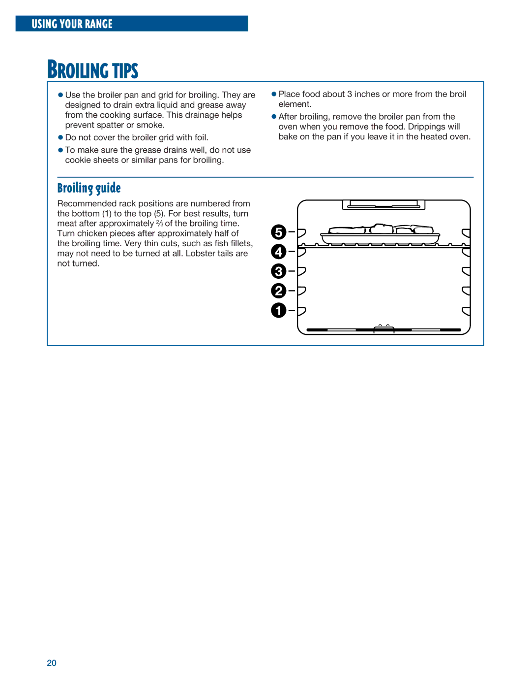 Whirlpool RF315PXE warranty Broiling Tips, Broiling guide 