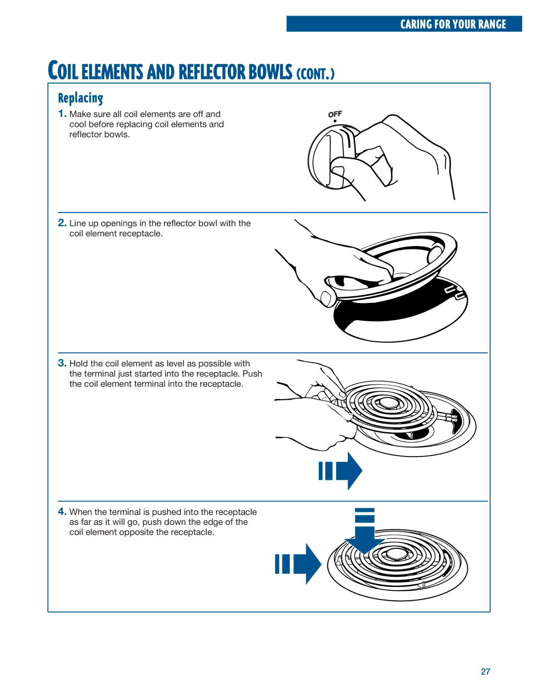 Whirlpool RF315PXE warranty Coil Elements and Reflector Bowls, Replacing 