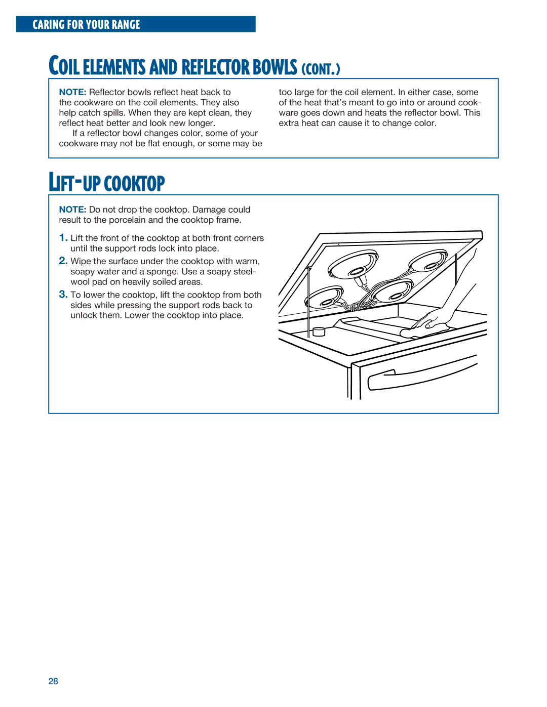 Whirlpool RF315PXE warranty LIFT-UP Cooktop 