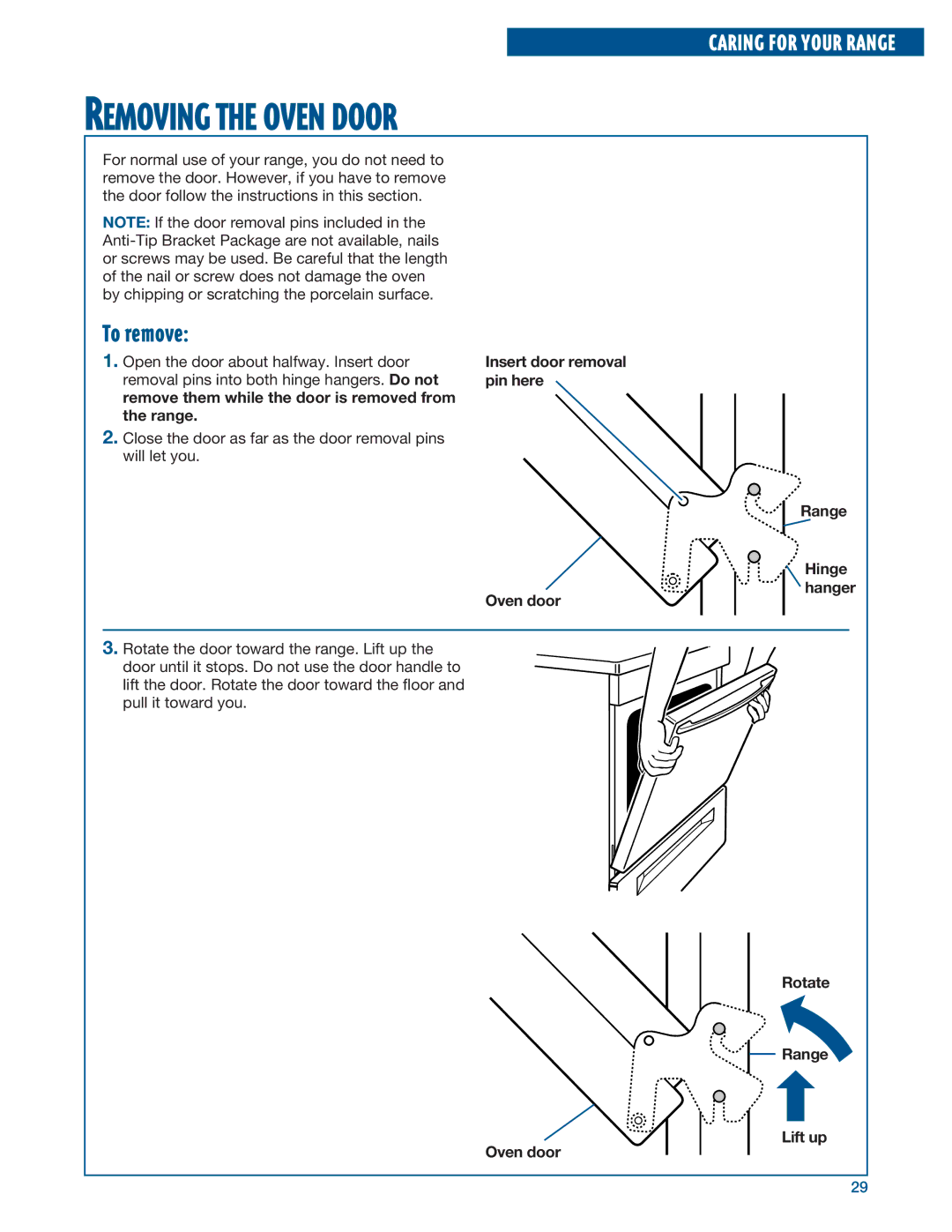 Whirlpool RF315PXE warranty Removing the Oven Door, To remove 