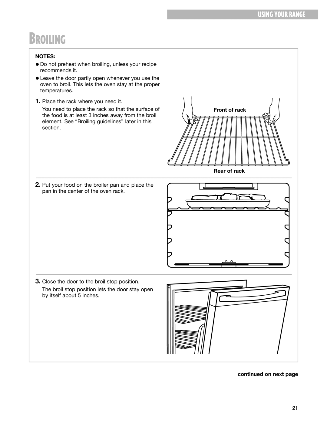 Whirlpool RF314PXG, RF315PXG manual Broiling, Rear of rack 