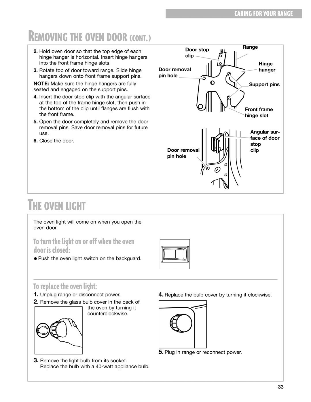 Whirlpool RF314PXG, RF315PXG manual Oven Light, To replace the oven light 