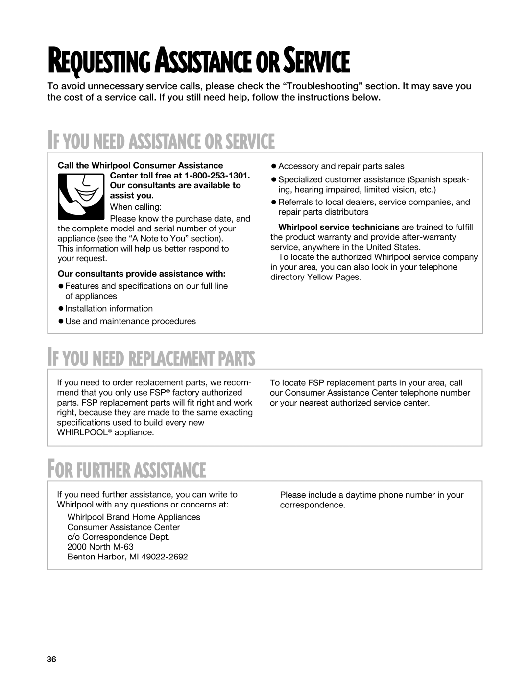 Whirlpool RF315PXG, RF314PXG manual Requesting Assistance or Service, Our consultants provide assistance with 