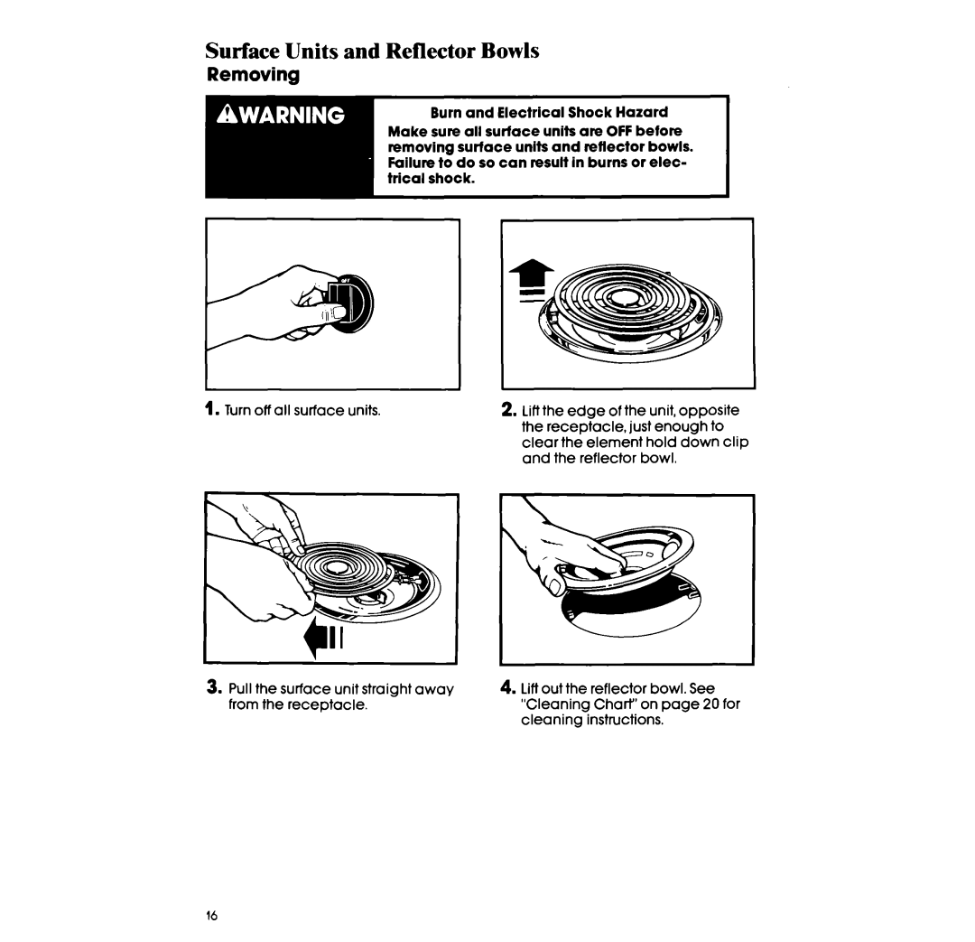 Whirlpool RF315PXX manual Surface Units and Reflector Bowls, Removing 