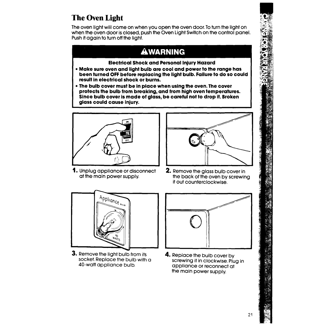 Whirlpool RF315PXX manual Oven Light 