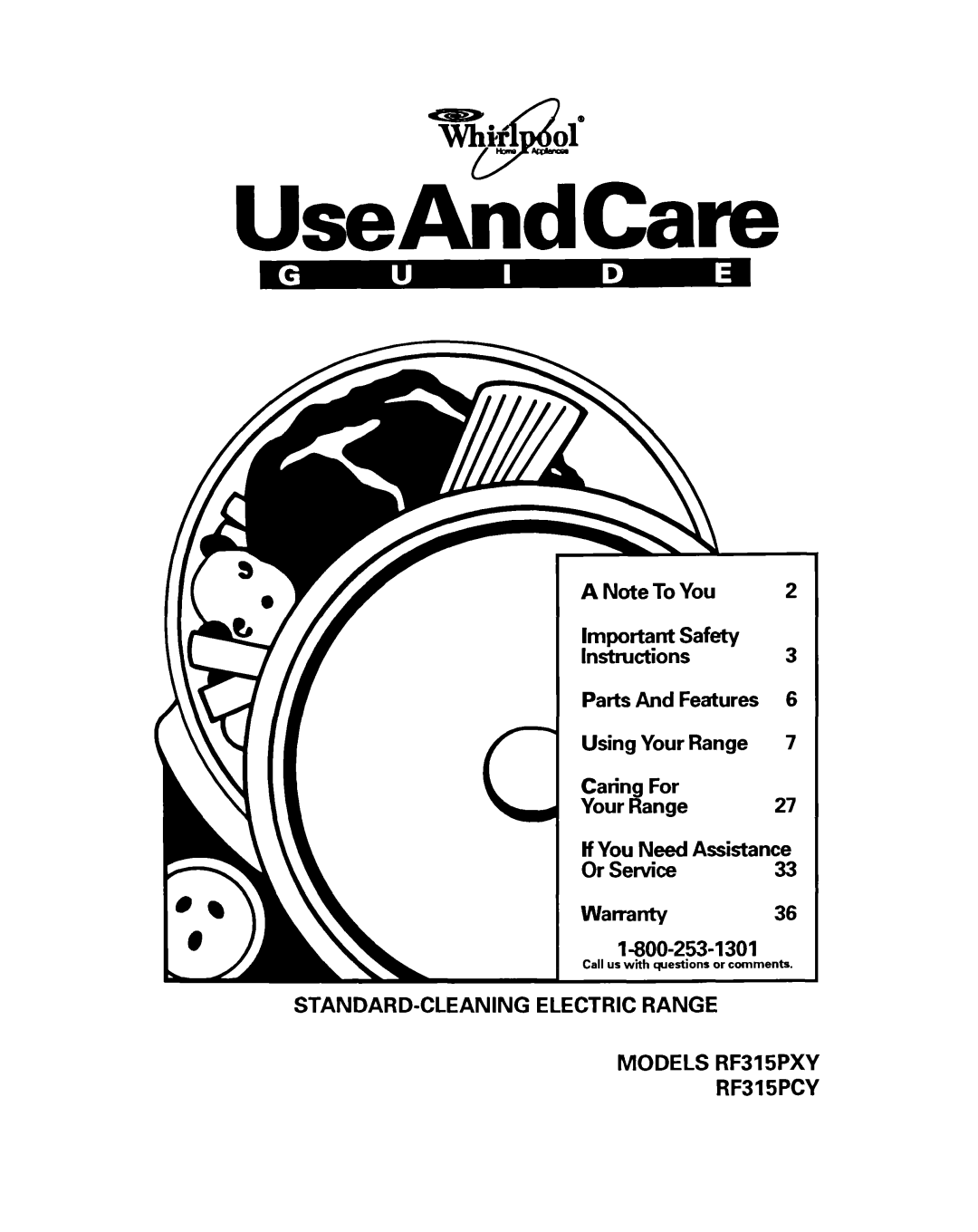 Whirlpool important safety instructions STANDARD-CLEANING Electric Range Models RF315PXY RF315PCY 