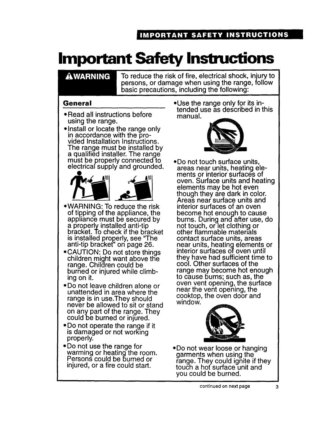 Whirlpool RF315PXY important safety instructions Important safety instructions 