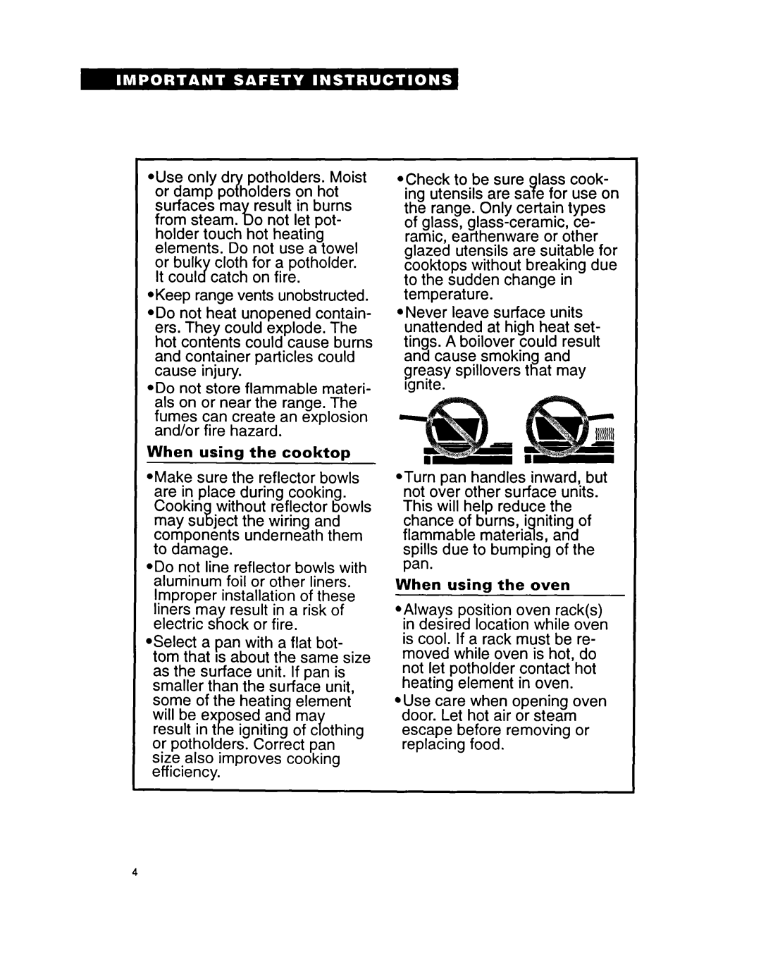 Whirlpool RF315PXY important safety instructions 