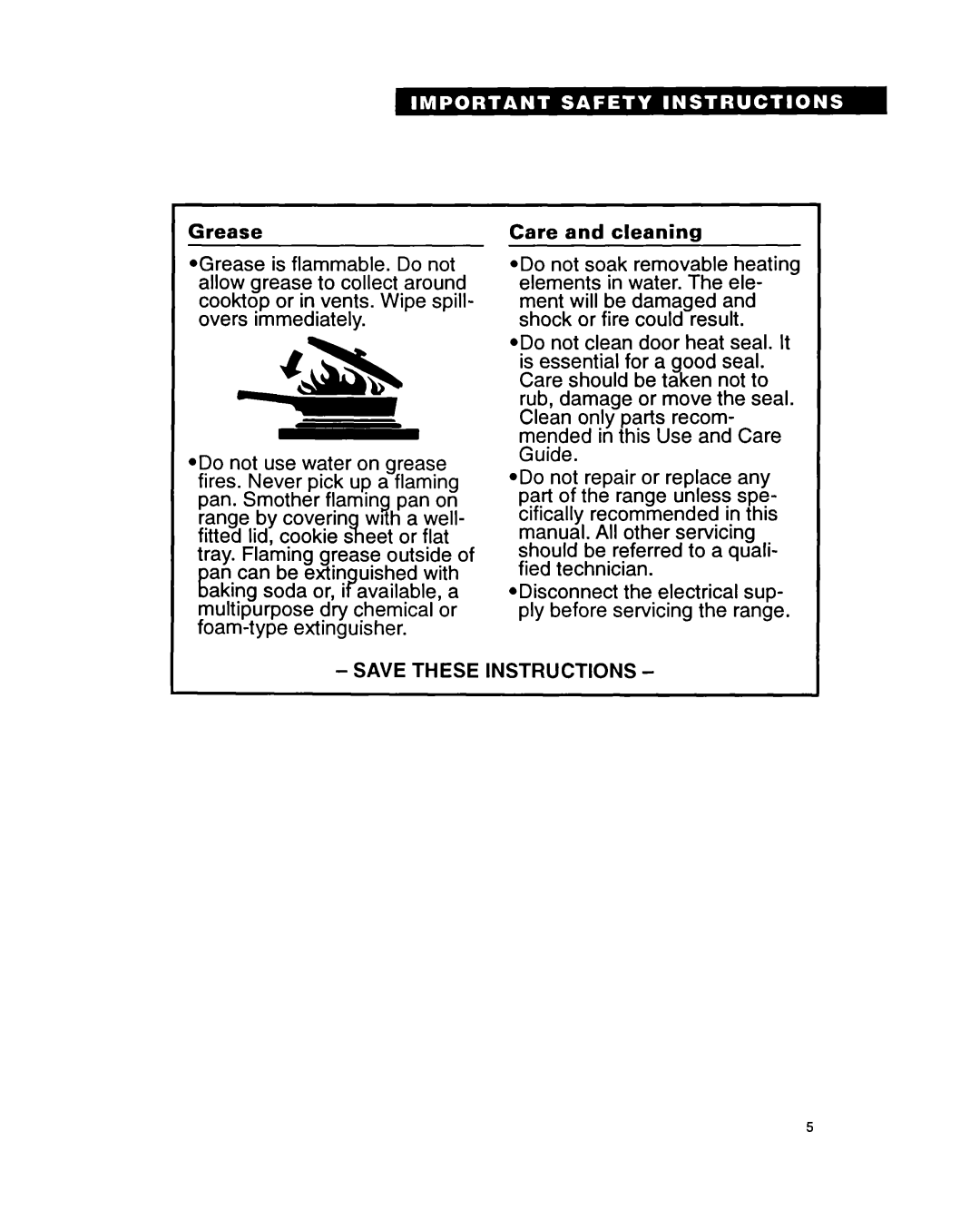 Whirlpool RF315PXY important safety instructions 