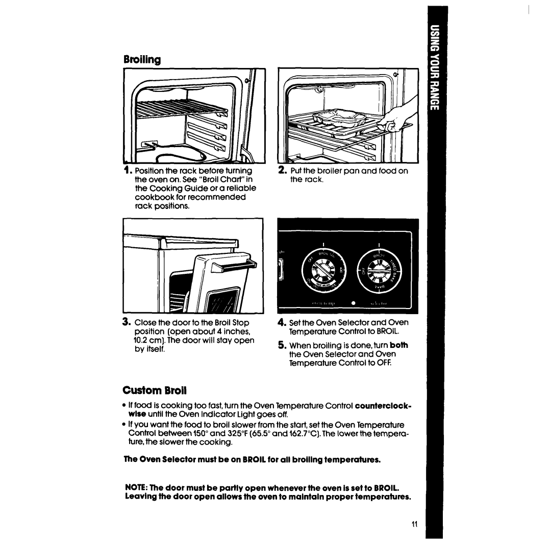 Whirlpool RF3165XW manual Broiling, Custom Broil 