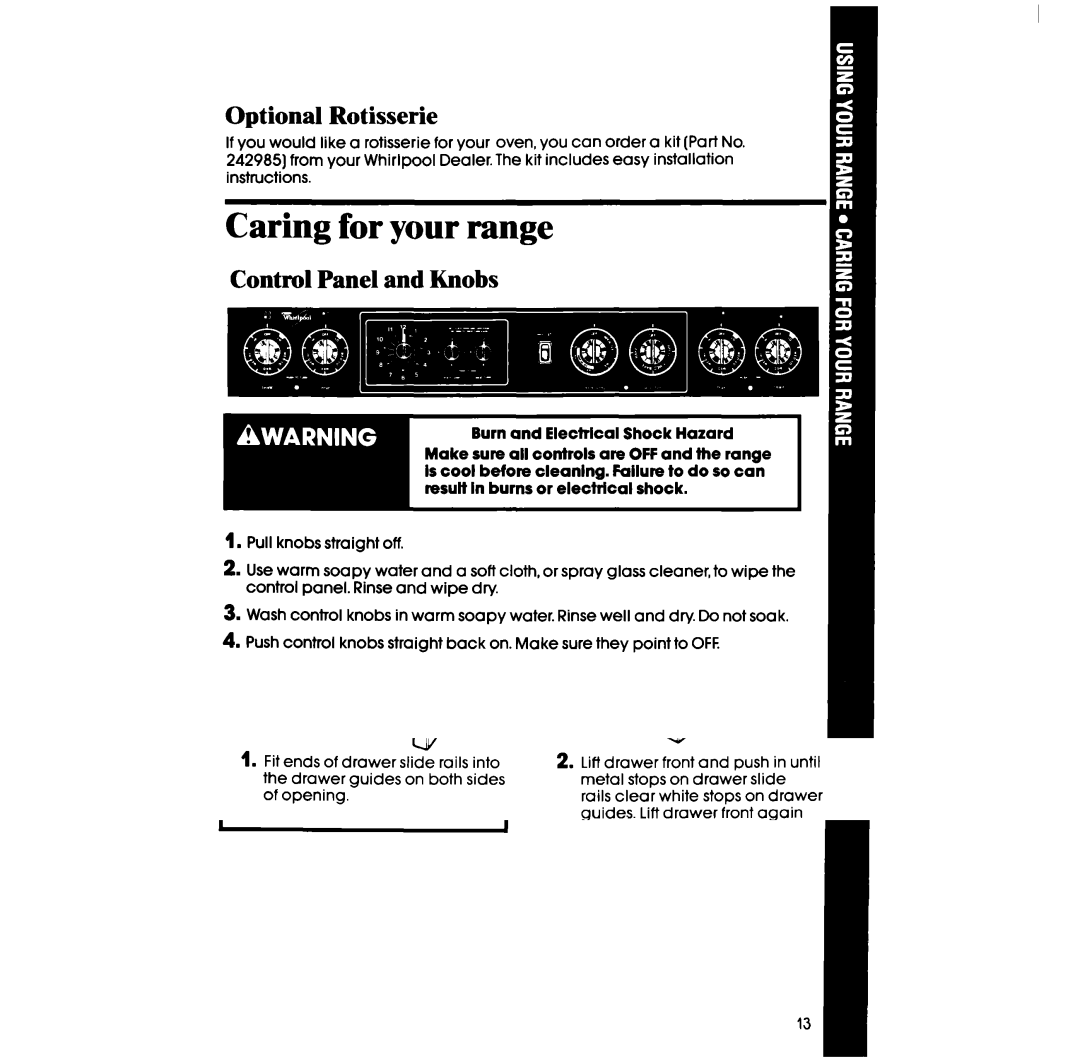 Whirlpool RF3165XW manual Optional Rotisserie, Control Panel and Knobs 