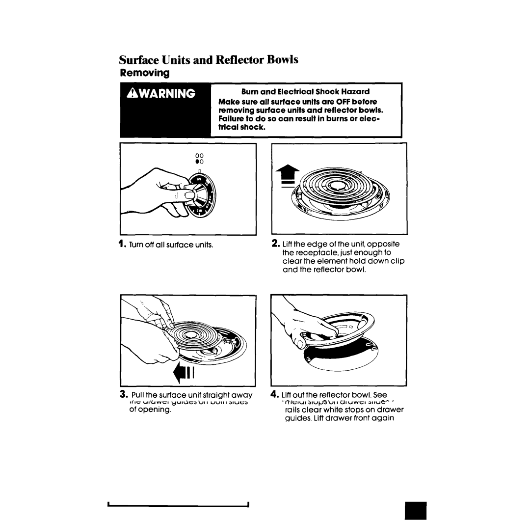 Whirlpool RF3165XW manual Surface Units and Reflector Bowls, Removing 