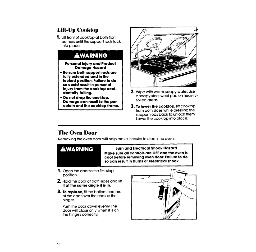 Whirlpool RF3165XW manual Lift-Up Cooktop, Oven Door 