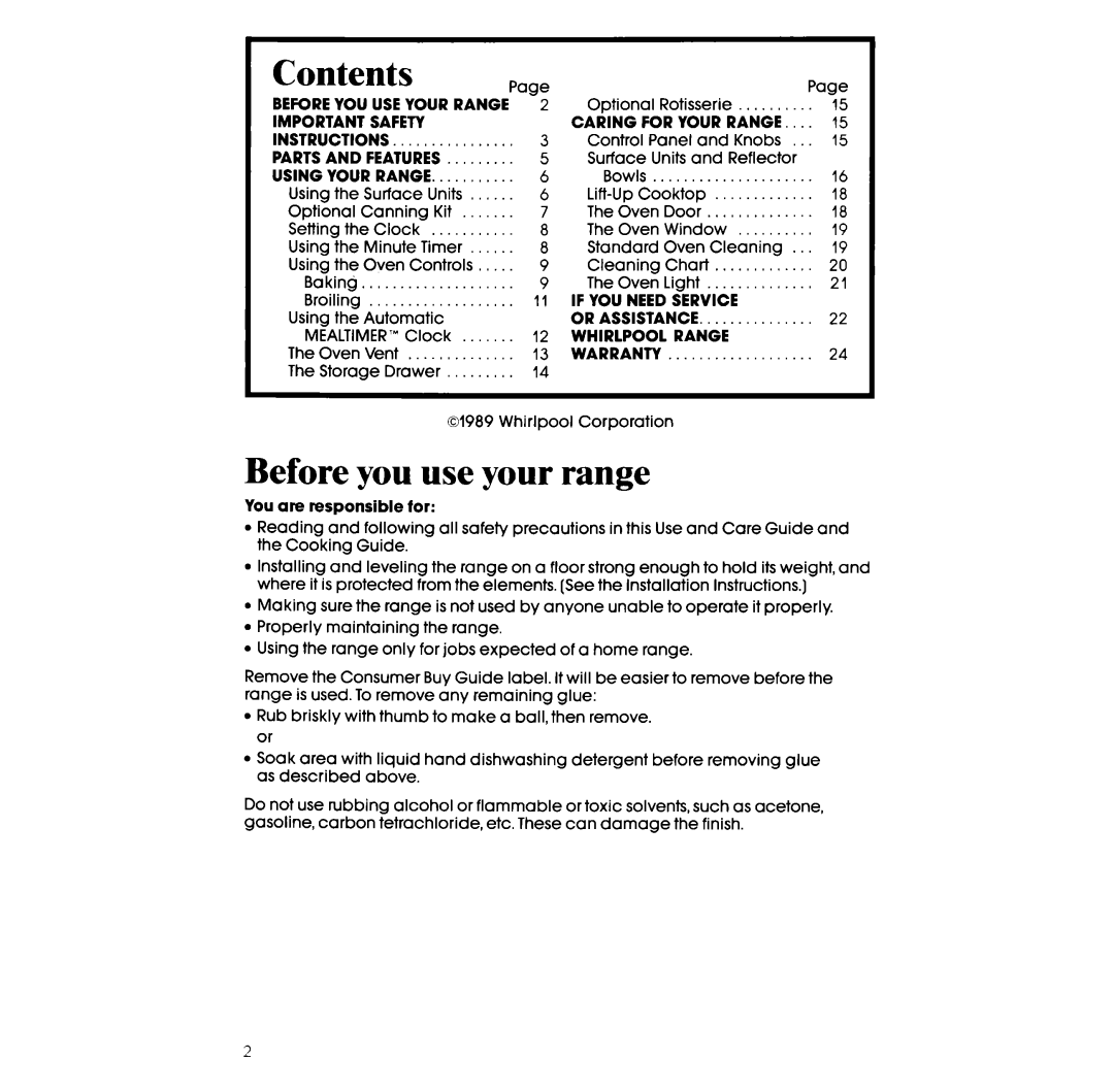 Whirlpool RF3165XW manual Before you use your range 