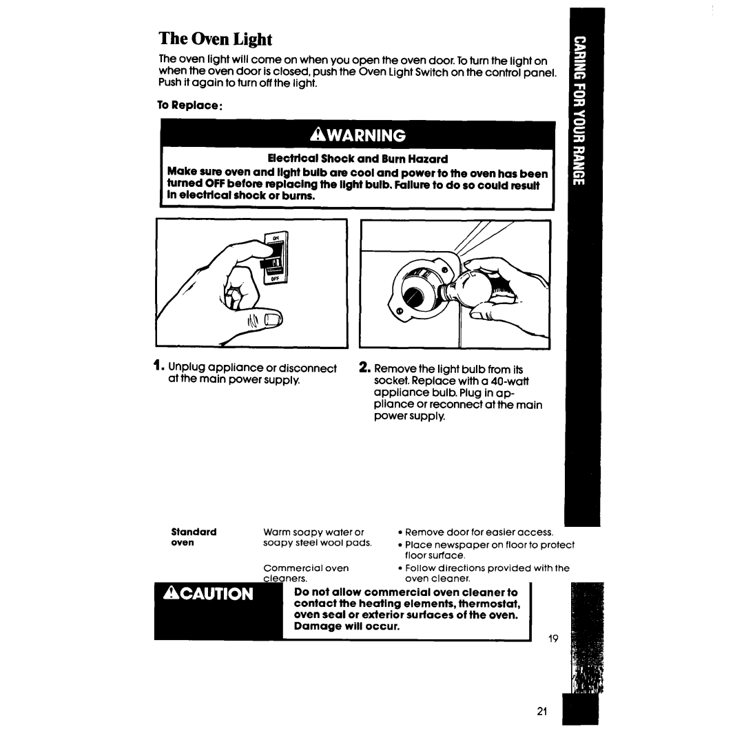 Whirlpool RF3165XW manual Oven Light 