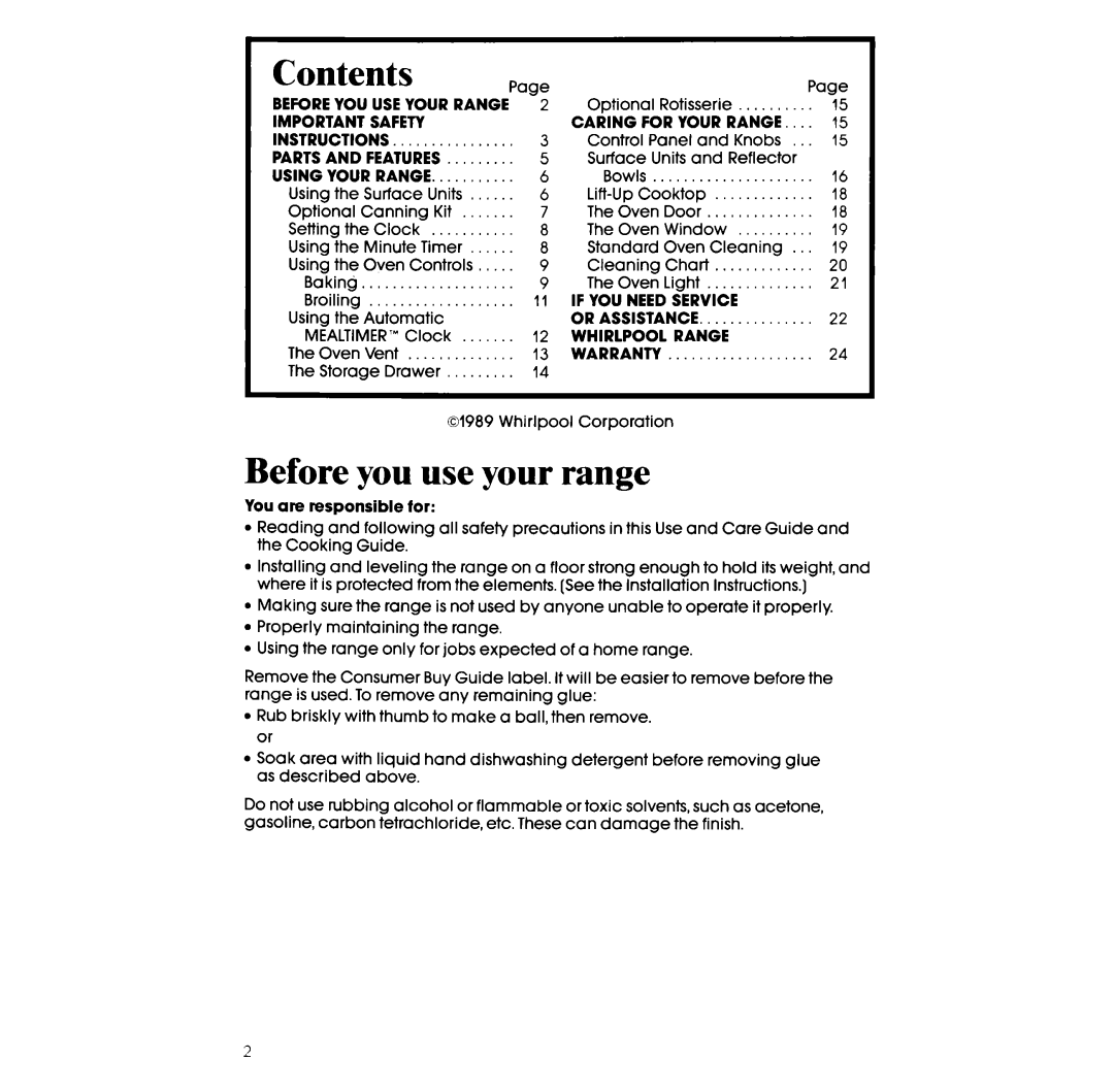 Whirlpool RF3165XW manual Before you use your range, Contents 