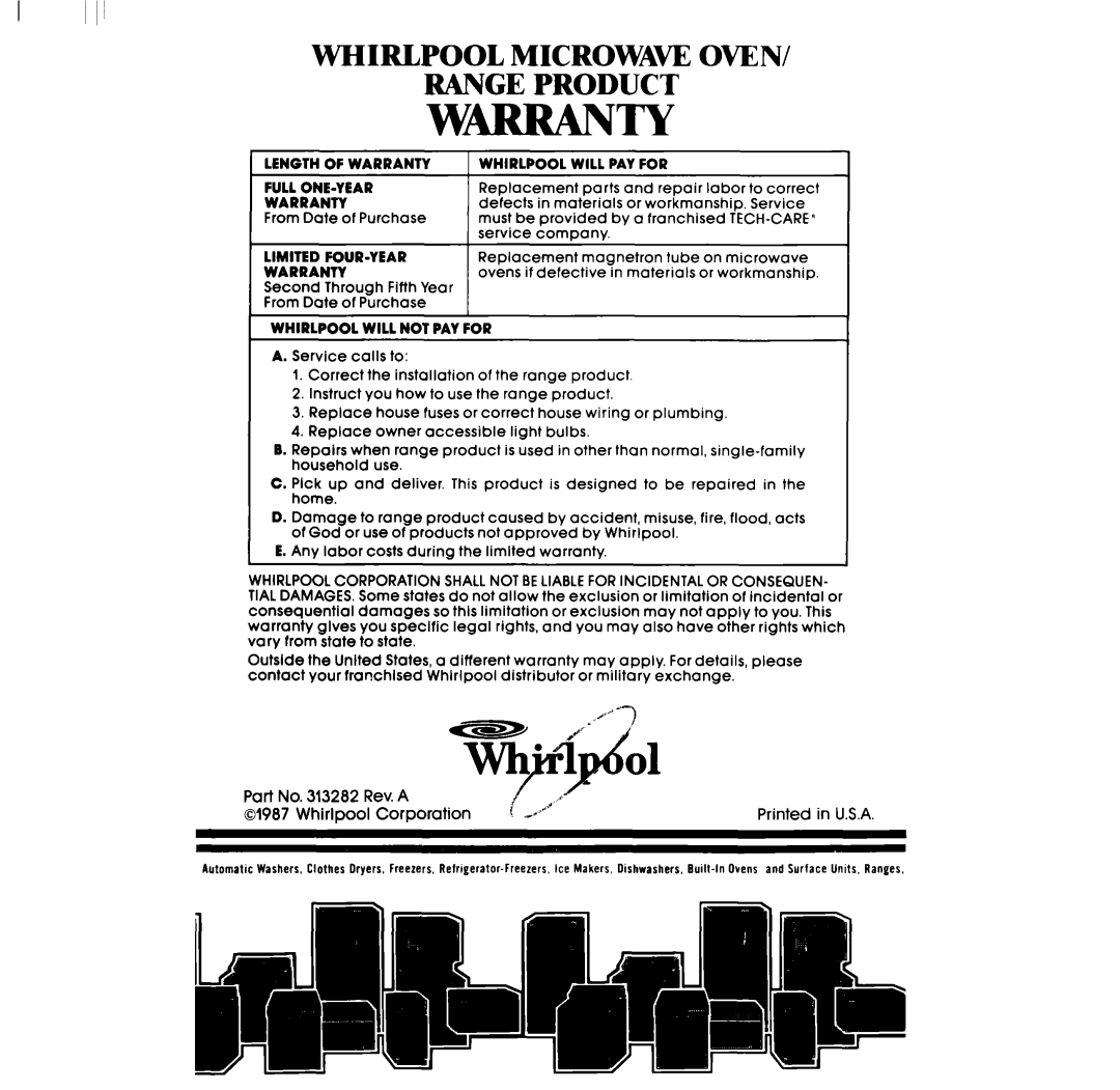 Whirlpool RF316PXP manual Whirlpool Microwave Oven Range Product 