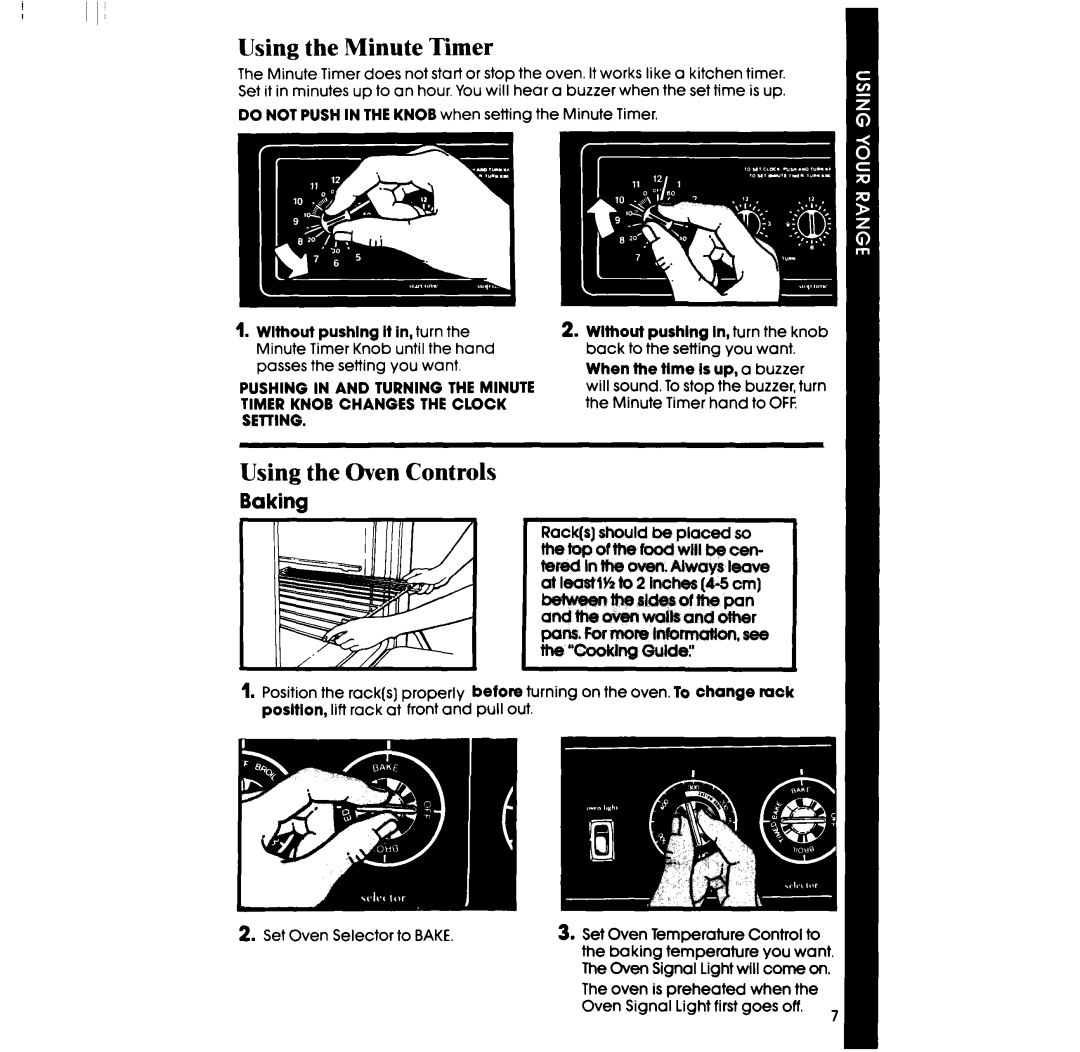 Whirlpool RF316PXP manual Using the Minute Timer, Using the Oven Controls, Baking 