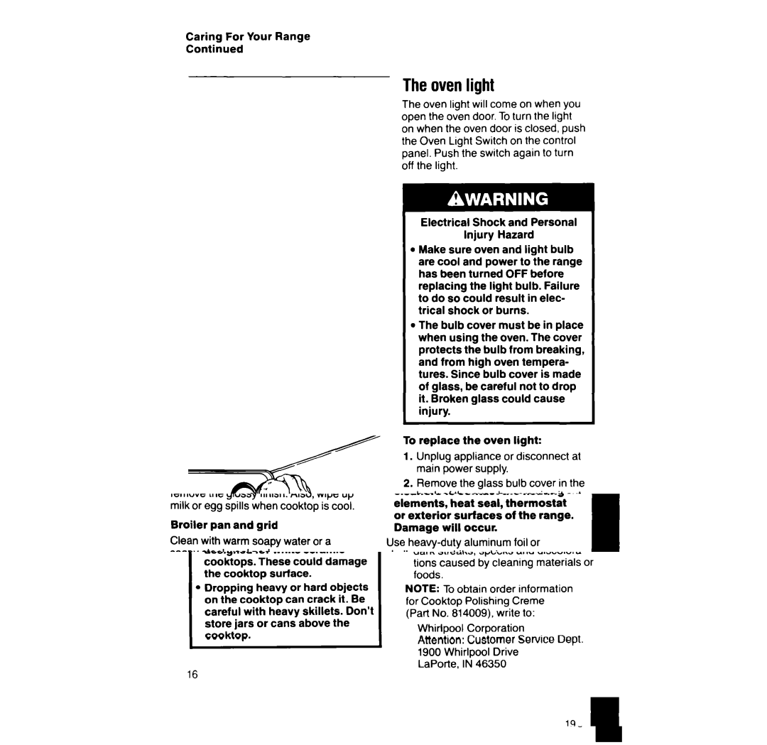 Whirlpool RF316Pxx manual Theovenlight 