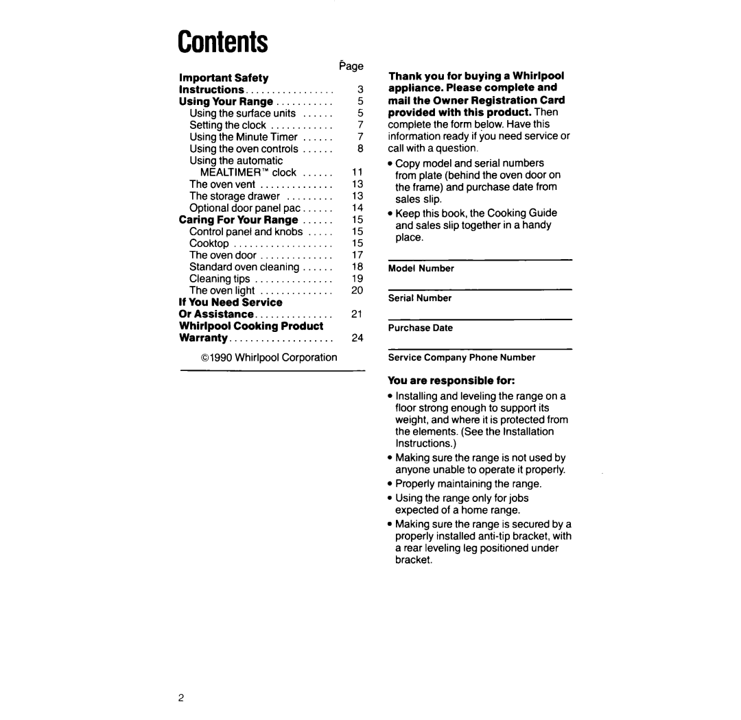 Whirlpool RF316Pxx manual Contents 