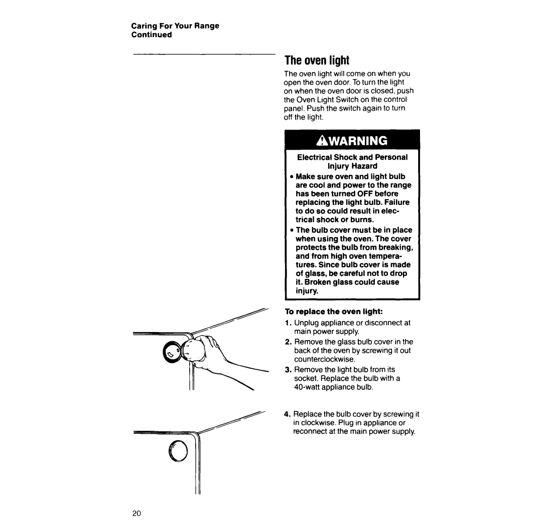 Whirlpool RF316Pxx manual Theovenlight 