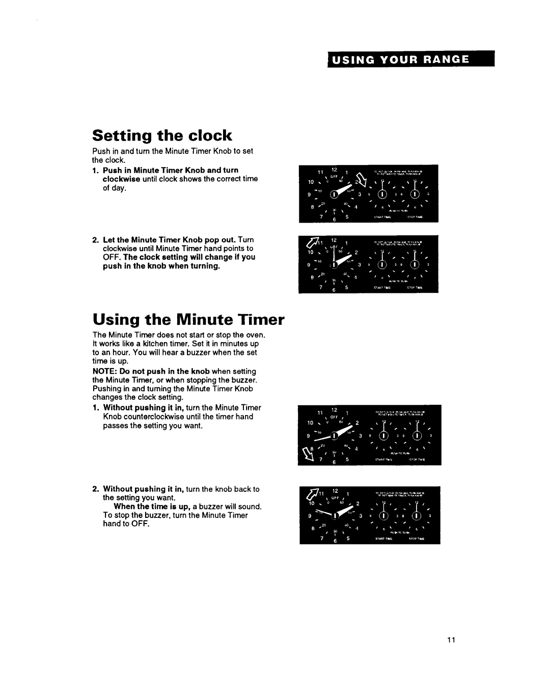 Whirlpool RF316PXY manual Setting the clock, Using the Minute Timer 